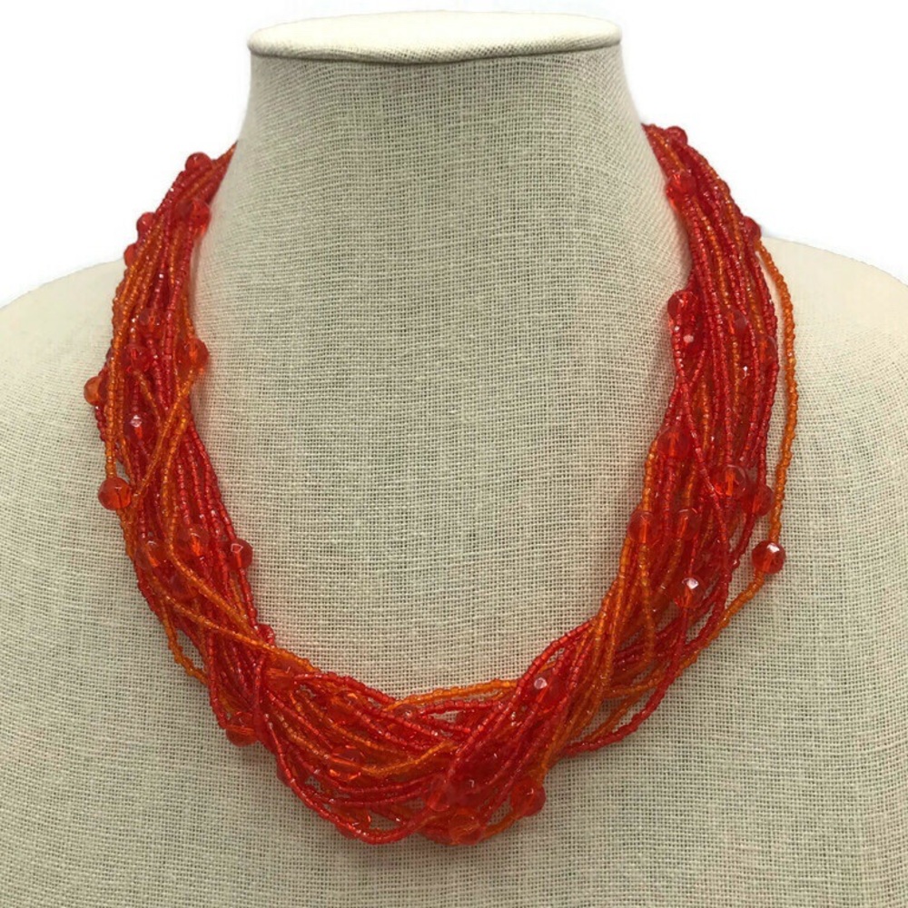 Vintage Sandor Multi Strand Orange Beaded Necklace